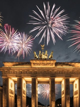 Fireworks at New Years Eve at Brandenburg Gate in Berlin
