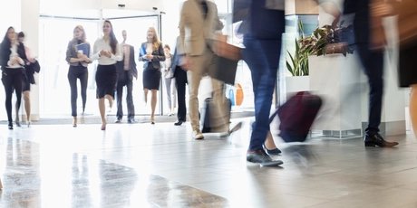 Business people walking at convention center