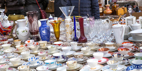 Cups Arranged At Market For Sale