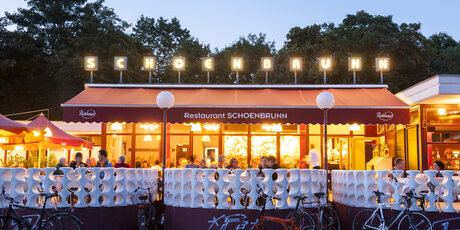 Beer garden Schoenbrunn in Friedrichshain at Summer time