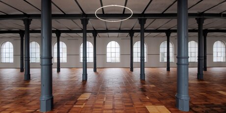 Historic industrial floor with cast iron columns