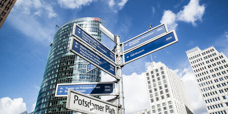 Signposts at Potsdamer Platz in Berlin