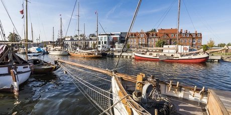 Germany, Mecklenburg-Western Pomerania, Greifswald, Sailing ships moored in harbor