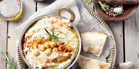 Hummus, chickpea dip, with rosemary, paprika