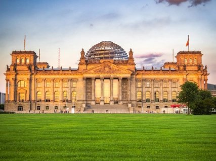 West facade of Reichstag building, as seen from the Platz der Republic, Tiergarten district, Central Berlin, Germany
