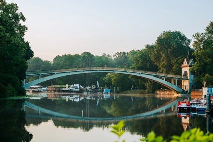 Abteibrücke connecting treptower park to Insel der Jugend in Berlin, Germany