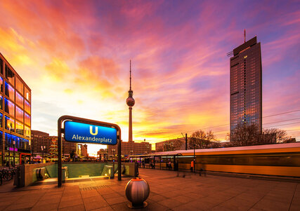 Sunset at Alexanderplatz Berlin, subway station