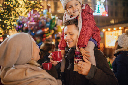Family visiting a Berlin Christmas market