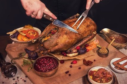 Goose roast is cut