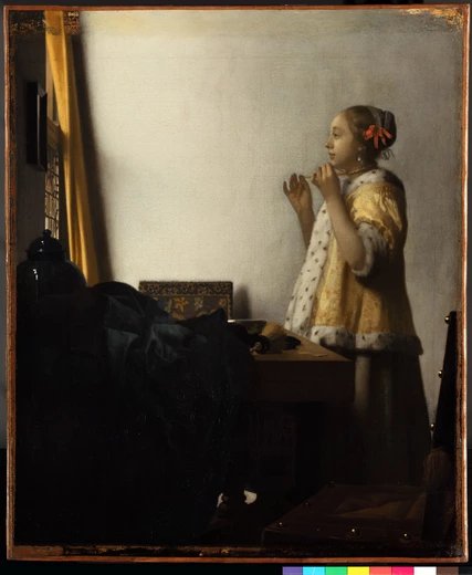 Jan Vermeer van Delft, Joven Dama con Collar de Perlas, c. 1662/1665 Gemäldegalerie Berlin: Jan Vermeer van Delft, Joven Dama con Collar de Perlas, c. 1662/1665