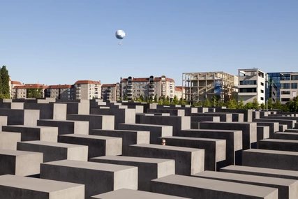 Memorial to the Murdered Jews of Europe with sky Memorial to the Murdered Jews of Europe with the sky and the hot-air ballon