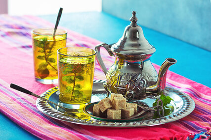 Moroccan Mint Green Tea With Fresh Herbs and Sugarcubes