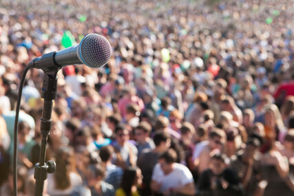 Microphone in front of crowd
