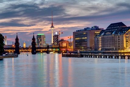 Sunset at Oberbaumbrücke in summer
