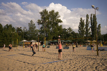 Beach volleyball in the park