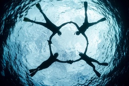 Snorkellers in the ocean Silhouette of people in the ocean