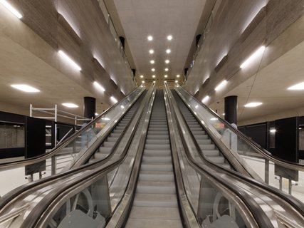 The station Unter den Linden from the inside Escalators of the Unter den Linden station on the U5 line in Berlin