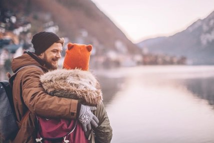 Enjoying in winter day on vacation