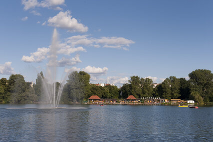 Lido Weissensee with water fountain in Berlin