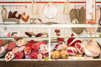 Aufschnitt Berlin Meat counter Sausage counter made of fabric cushions