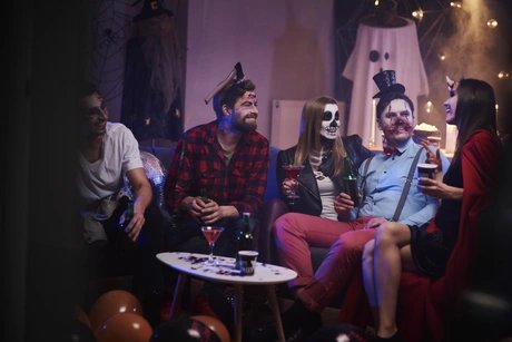 Group of friends celebrating Halloween