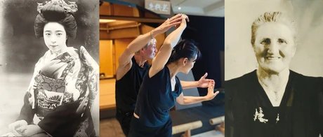 Links: Michiko Umemura (Großmutter von Yuko Matsuyama), mittig: Hans-Werner Klohe und Yuko Matsuyama, rechts: Frieda Kößler (Urgroßmutter von Hans-Werner Klohe)