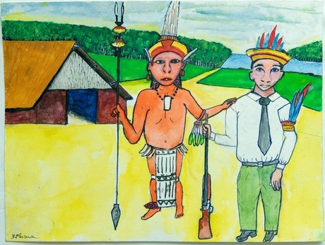 Zeichnung "Die Trennung der Indigenen und Weißen" des Desana-Künstlers Feliciano Pimentel Lana Sibé, V B 20049