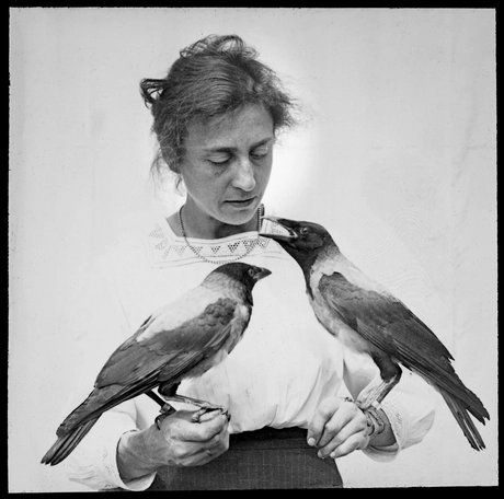 Magdalena Heinroth mit Nebelkrähen, Berlin, um 1925.