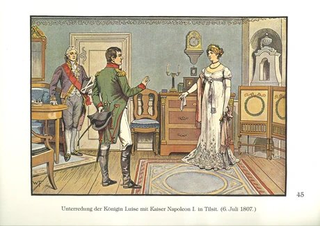 Unterredung mit Napoleon in Tilsit, 1807 aus: „Die Königin Luise in 50 Bildern für Jung und Alt“, Verlag Paul Kittel, Berlin 1896