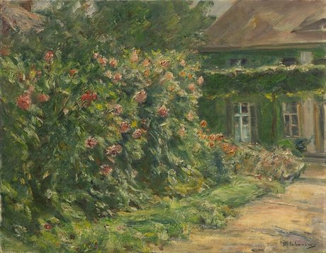 Max Liebermann: Blumenstauden am Gärtnerhäuschen nach Osten, 1923