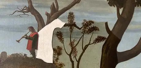 Vittore Carpaccio, Die Grabbereitung Christi, Detail aus der rechten oberen Ecke der „Grabbereitung Christi“ während der Abnahme des alten, nachgedunkelten Firnisses