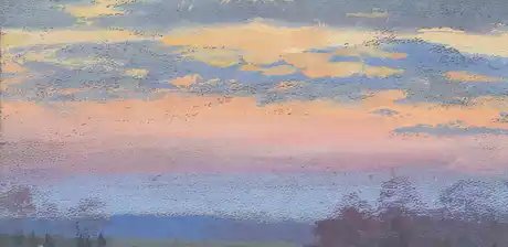 Louis Douzette, Abendhimmel über einer Landschaft, Gouache