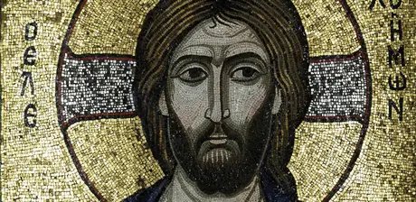 Christus der Erbarmer (Detail), Ikone / Glasmosaik in Wachsgrund, auf Holz (um 1100)