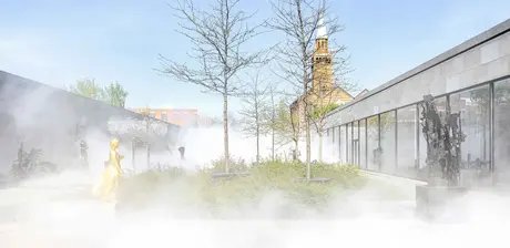 Nebelskultpur von Fujiko Nakaya im Skulpturengarten der Neuen Nationalgalerie