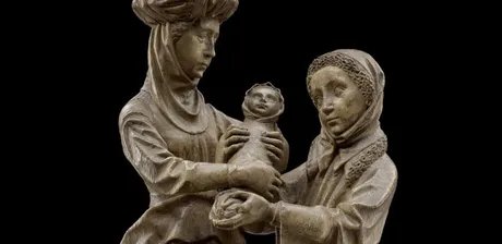 Geburt der Maria, Meister von Joachim und Anna (Nord-Brabant, Breda?), um 1460, Eichenholz, H. 46 cm, B. 26 cm, T. 13 cm, Skulpturensammlung, Inv. 8333 (Detail)