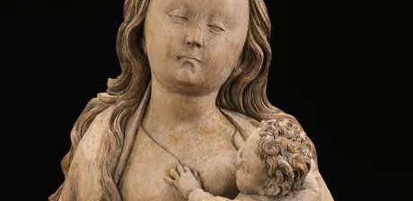 Neu erworbene Reliquienbüste (Maria lactans), Ulm, um 1520, Lindenholz, H. 23 cm, B. 19,5 cm, T. 13 cm, Skulpturensammlung, Inv. M 313 (Eigentum des Kaiser Friedrich Museumsvereins) (Detail)