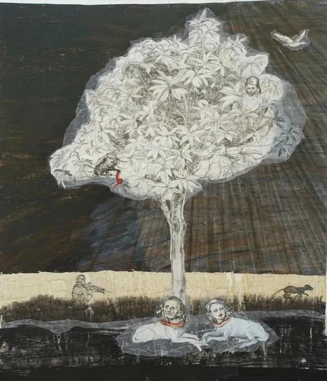 Kerstin Grimm, Such mich nicht, 2017, Zeichnung/Collage, 198 x 160 cm