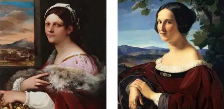 Sebastiano del Piombo, Junge Dame mit Fruchtkorb, Detail, 1512/13 | Wilhelm Schadow, Italienerin, Detail, 1831