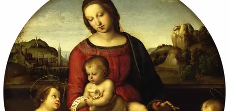 Raffael, Maria mit dem Kind, Johannes dem Täufer und einem Heiligen Knaben / Madonna Terranuova, Detail
