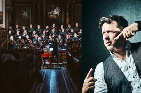 Das „MarienVokalconsort“ und Gebärdenschauspieler Jan Sell (Montage)
