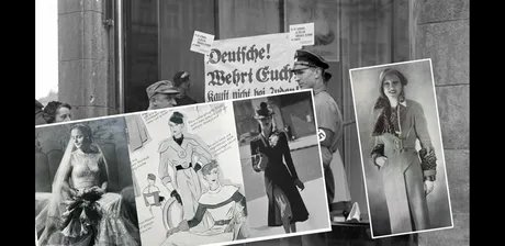 „Das Brautkleid aus Cellophan“, Dezember 1934. Eines der letzten Berliner Modelle von Erna Becker – Stolze Initialen: Kleid mit Messingmonogramm von Richard Goetz 1933 – Extravagantes Strassner-Modell, London 1940: Dunkelblauer Mantel mit scharlac...