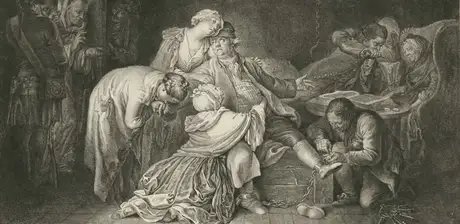 Daniel Chodowiecki, Der Abschied des Jean Calas von seiner Familie, Detail, 1768, Radierung, Abzug von der zweiten Platte