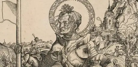 Lucas Cranach der Ältere, Heiliger Georg, stehend, Detail, 1506, Holzschnitt