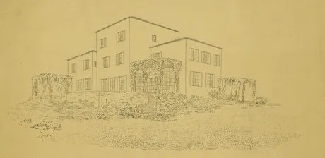 Heinrich Tessenow, Haus Freudenberg, Heidelberg, Gartenseite, Perspektivische Ansicht, 1927