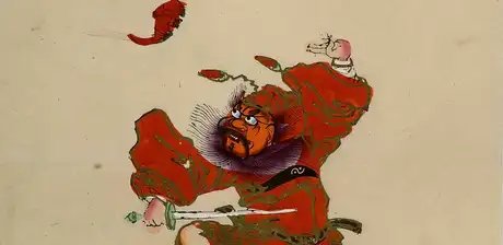 Tanzender Zhong Kui, Detail, China, Yangliuqing, 1. Hälfte 20. Jh., Holzschnitt