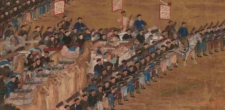 Unbekannte chinesische und europäische Hofmaler, Die Schlacht von Qurman (Fragment), Detail, Qing-Dynastie (1644 – 1911), Qianlong Ära (1736 – 1795), 1760, Hängerolle