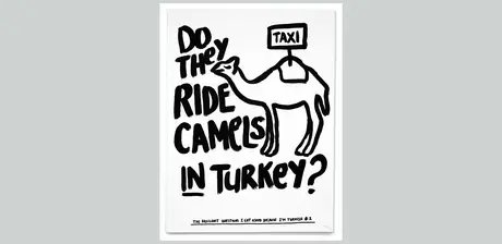 Esra Gülmen, Do They Ride Camels In Turkey?, aus der Serie „The brilliant questions I got asked because I’m Turkish“, 2019, Tusche auf Papier