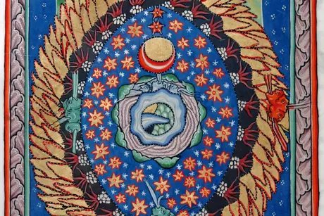 Miniatur »Das Weltenei« aus Rupertsberger Scivias-Kodex der Hildegard von Bingen, um 1175