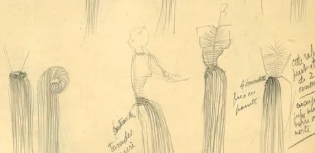Alix Grès, Arbeitsskizzen / Working sketches , Paris ca. 1944, Papier, Bleistift / Paper, pencil.