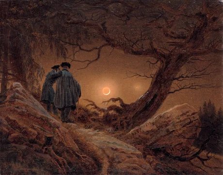 Caspar David Friedrich, Zwei Männer in Betrachtung des Mondes, 1819-20